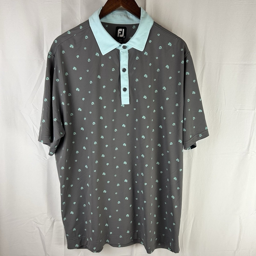 FootJoy Scattered Floral Stretch‎ Pique Self Collar Golf Polo Mens XL